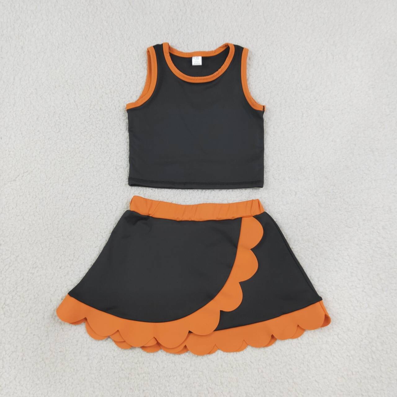 Black orange sleeveless yoga top matching skorts girls outfit