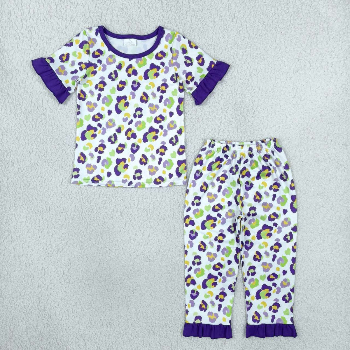 Mardi Gras short sleeve top matching pans girls outfit