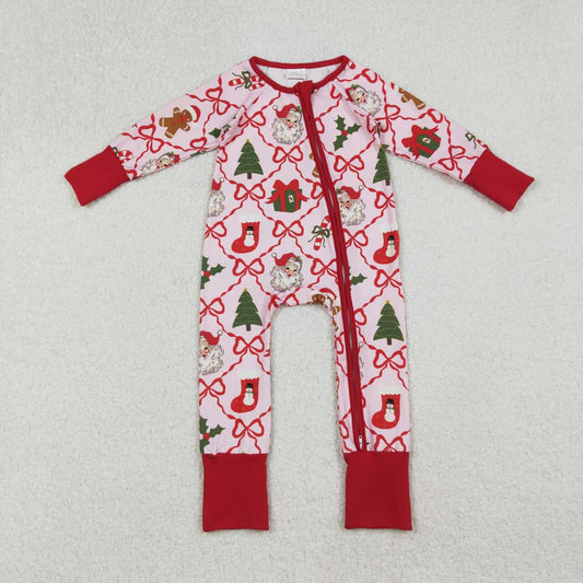 Christmas santa candy cane toddle baby long sleeve zip romper