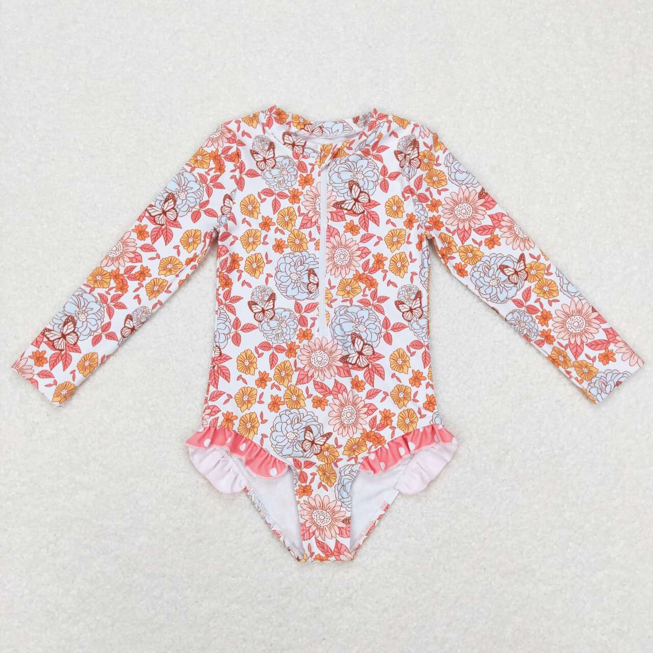 girls  one piece butterfly flower leaves summer swimwear