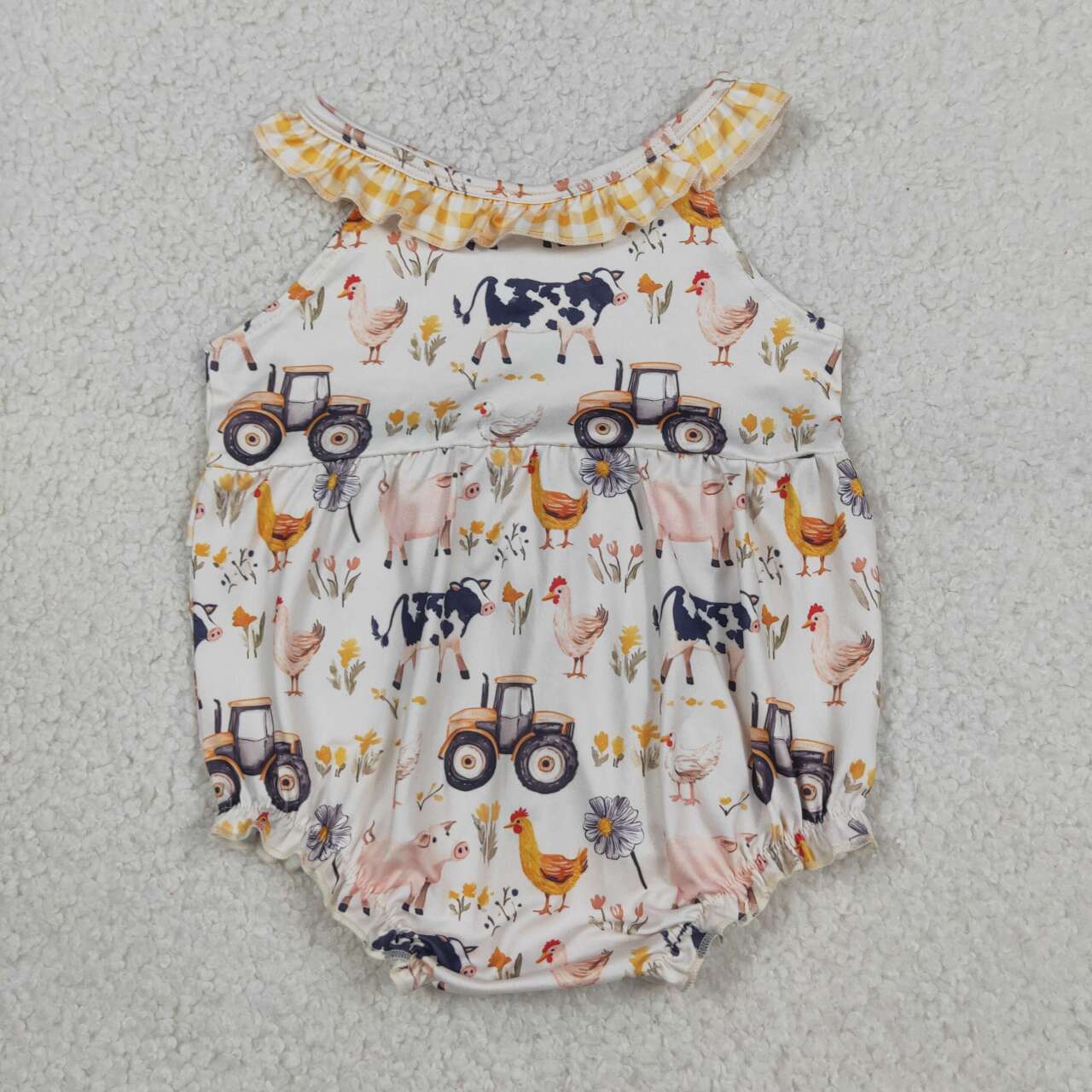Farm animal tractor design baby girl summer romper