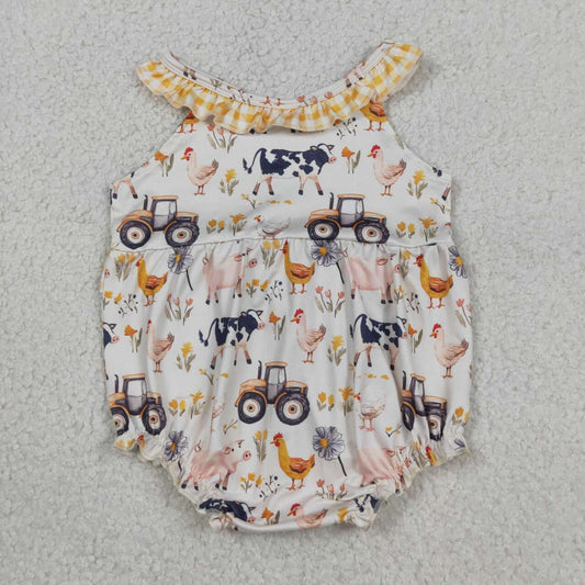 Farm animal tractor design baby girl summer romper
