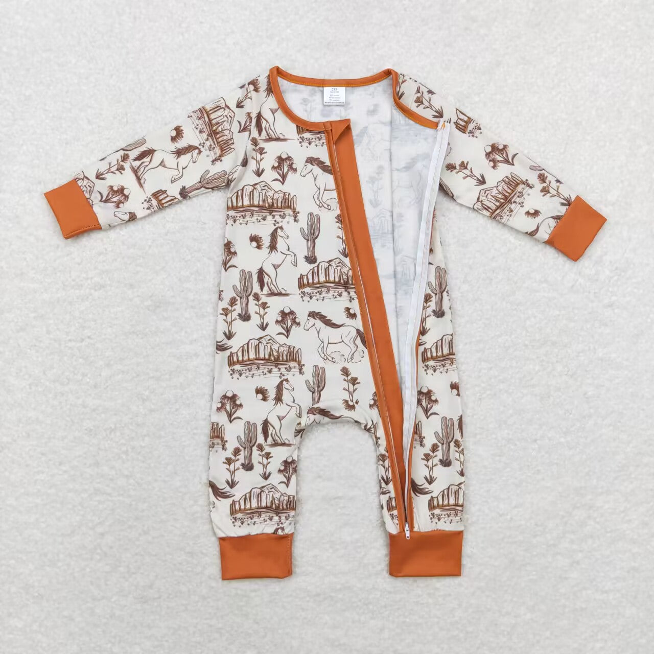 cowboy western horse long sleeve bamboo zip romper