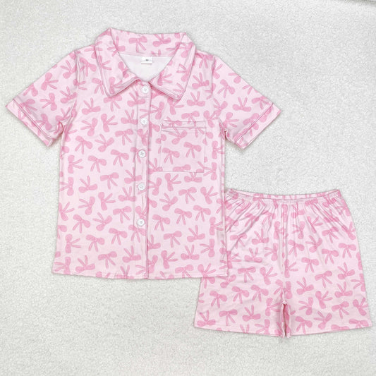 Adult women pink bow short sleeve pajama set