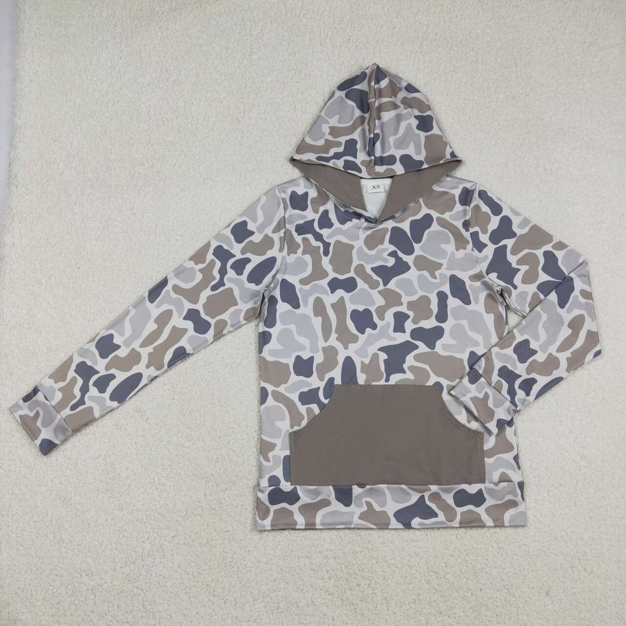 Adult man dark grey camo long sleeve hoodie top