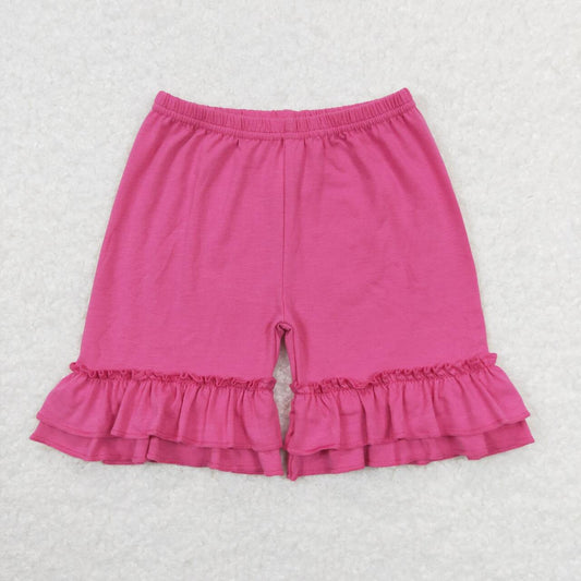 light hot pink solid cotton ruffle shorts