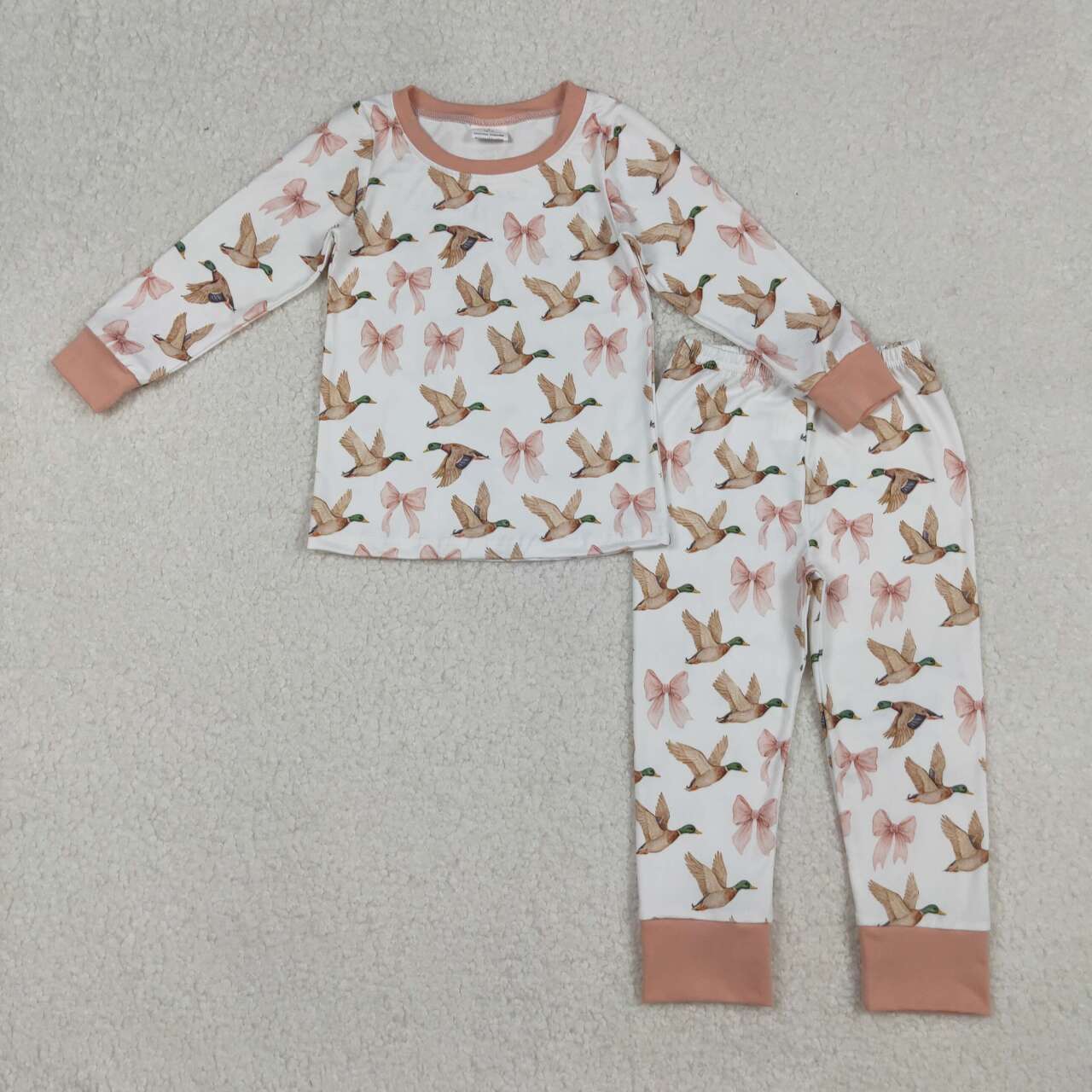 Duck bow design kids long sleeve matching outfit
