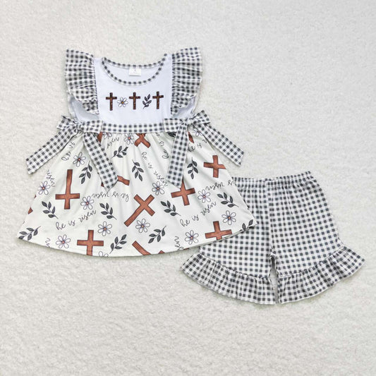 he is risen easter cross girls matching outfit