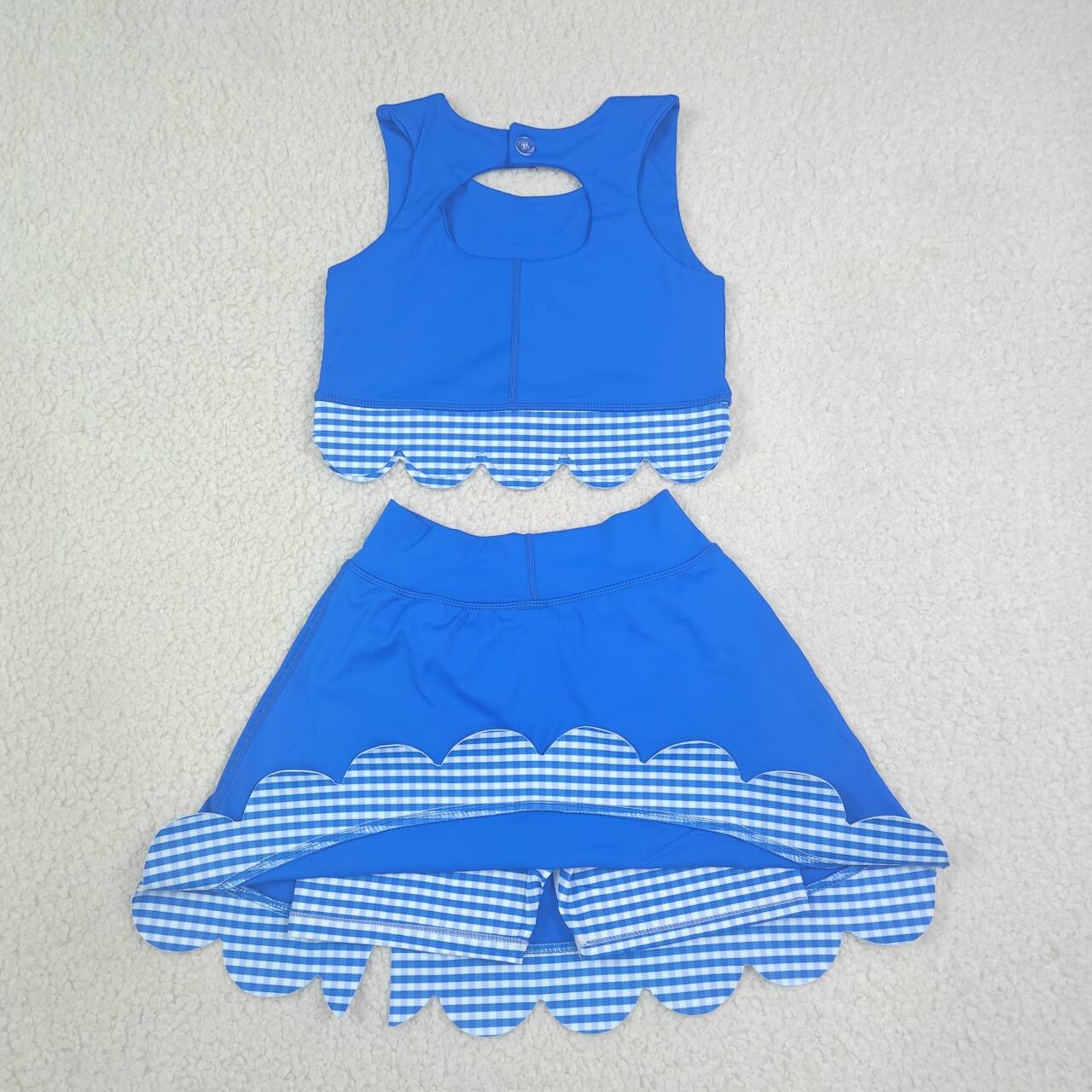 Blue top matching skorts girls summer yoga outfit