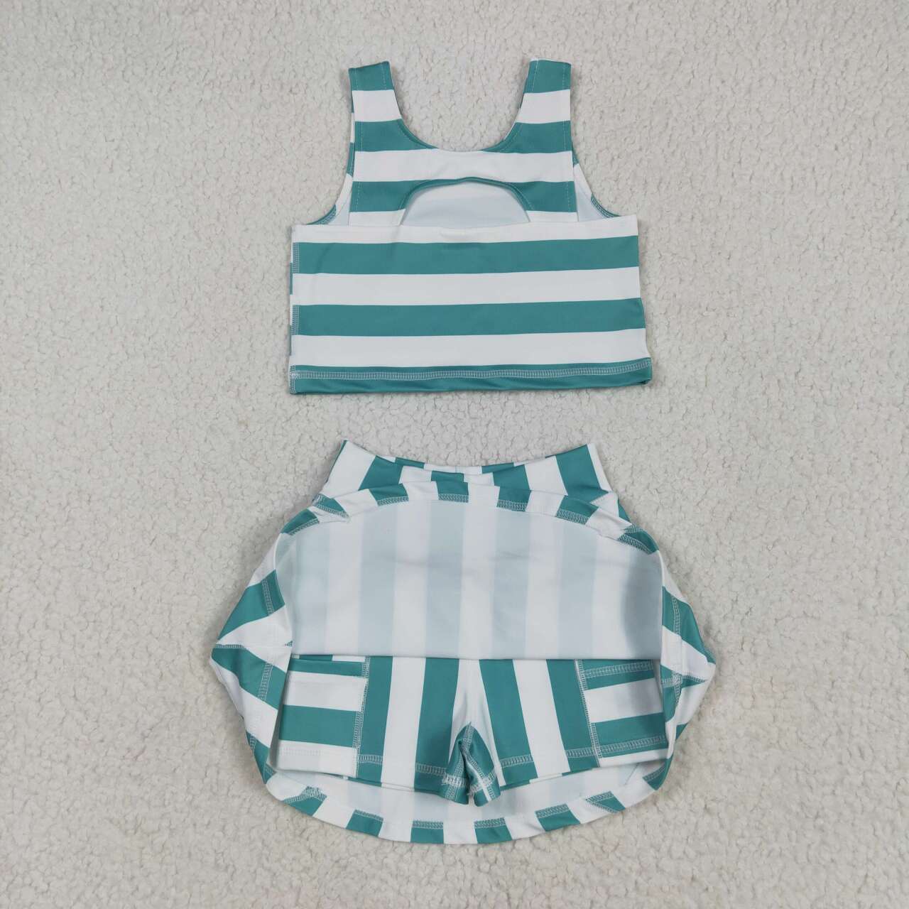 Baby girls green stripes active wear athletic summer outfit