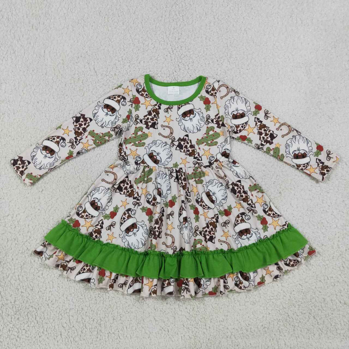 Western Christmas Santa girls long sleeve boutique dress