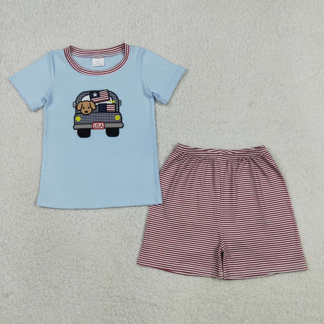 American embroidery flag car design baby boy summer outfit