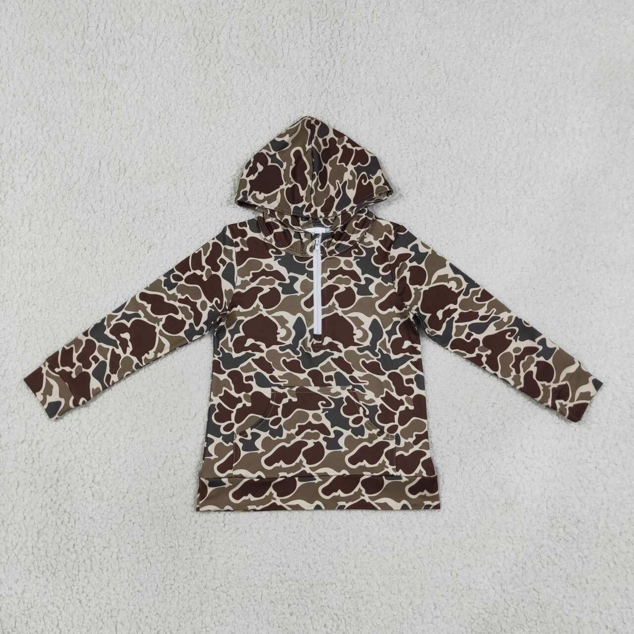 Dark brown camo print kids boy long sleeve  hoodie top