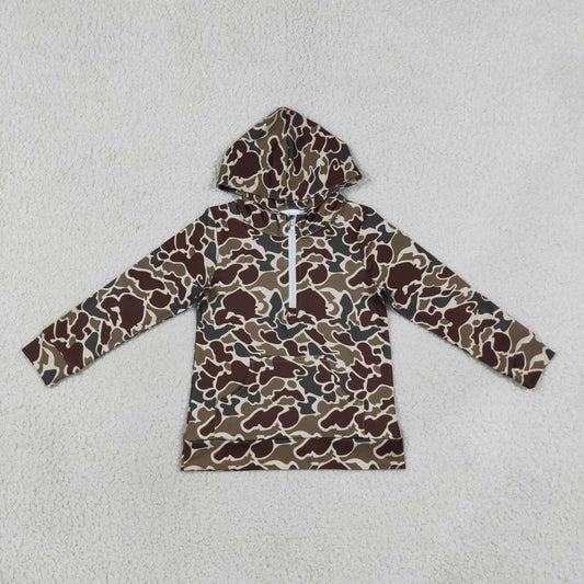Dark brown camo print kids boy long sleeve  hoodie top