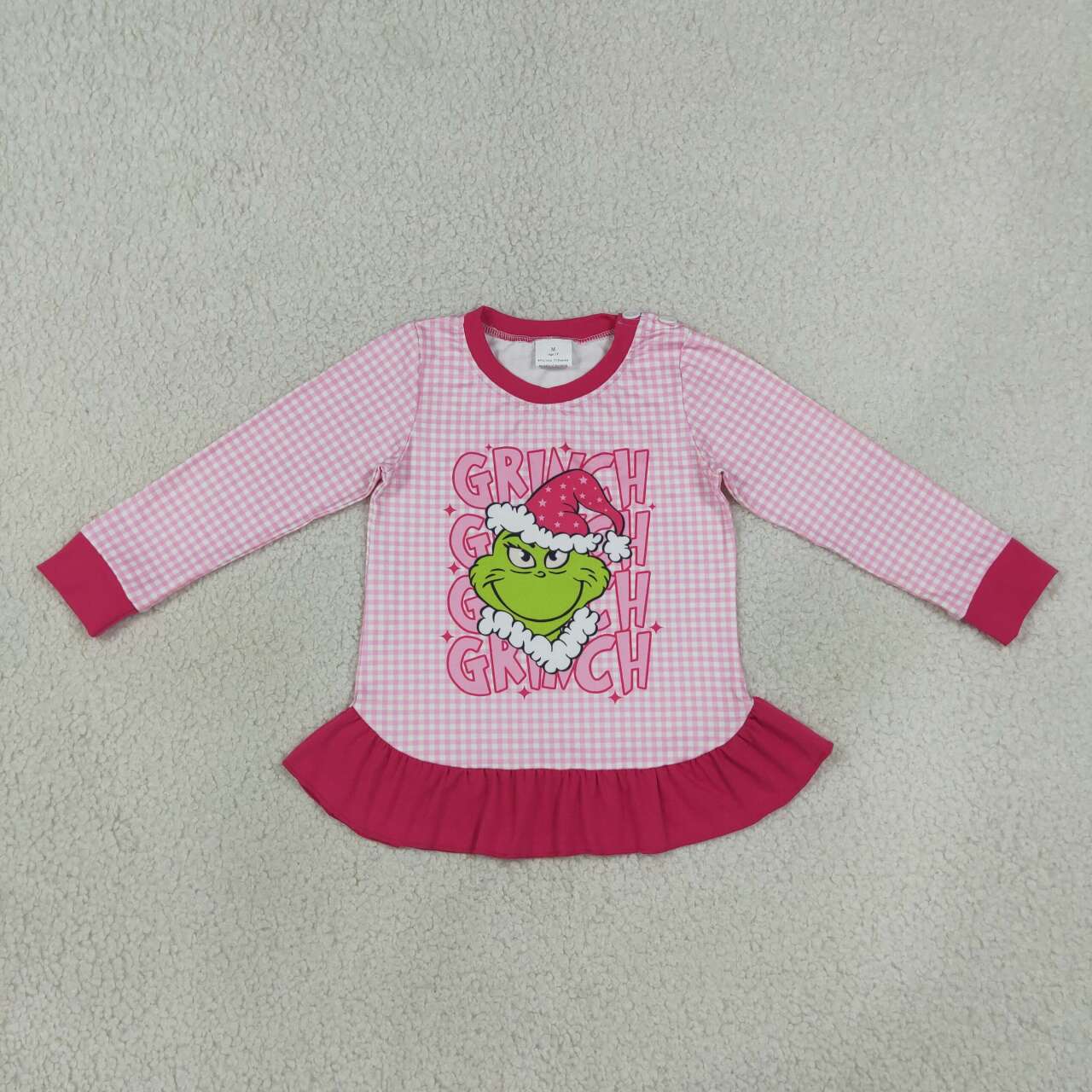 Christmas green face girls kids long sleeve top