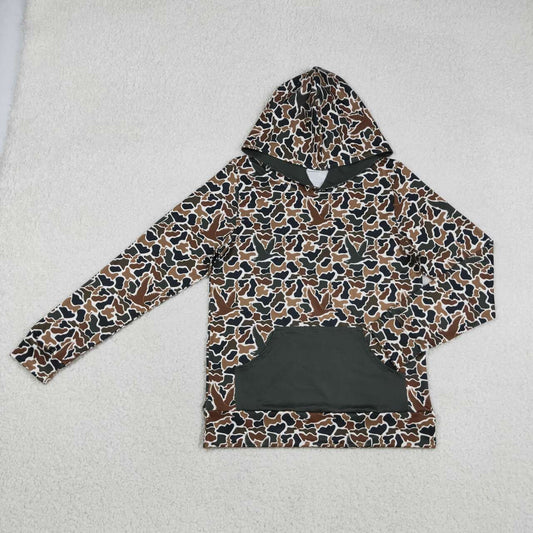 Adult man brown green camo long sleeve hoodie top