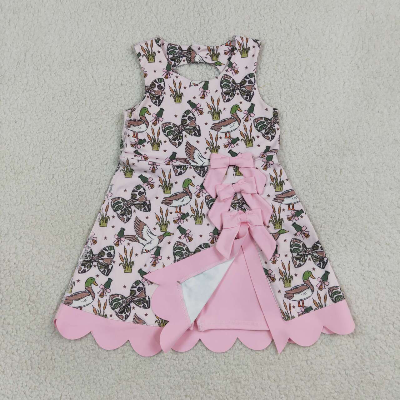 Green bow duck print girls summer yoga dress