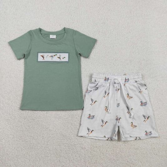 Embroidery Mallard duck shirt matching shorts boys summer outfit