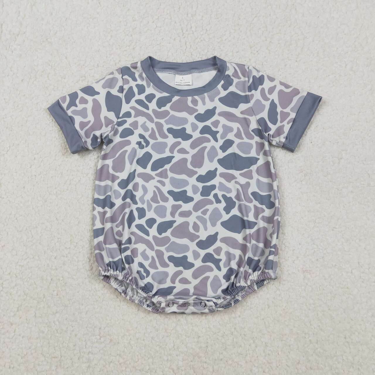 Hunting season toddle baby boy short sleeve grey camo romper