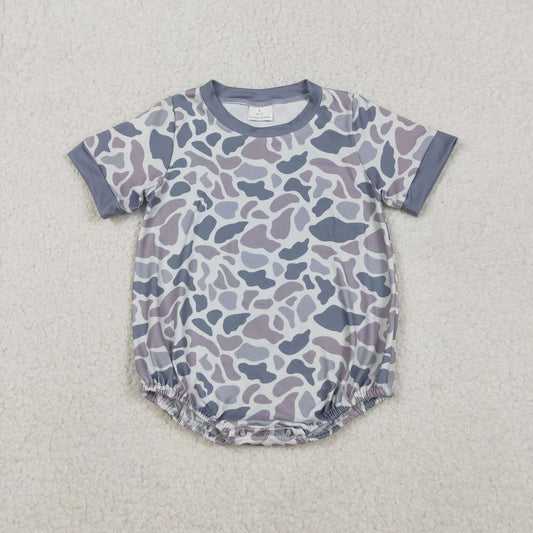 Hunting season toddle baby boy short sleeve grey camo romper