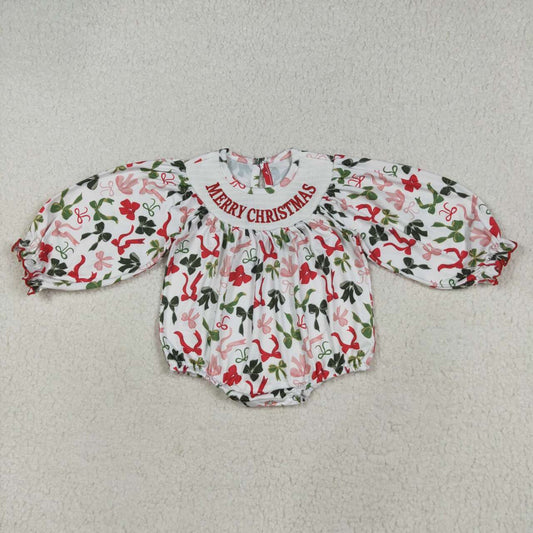 USA SHOP Merry Christmas green red bow smocked romper