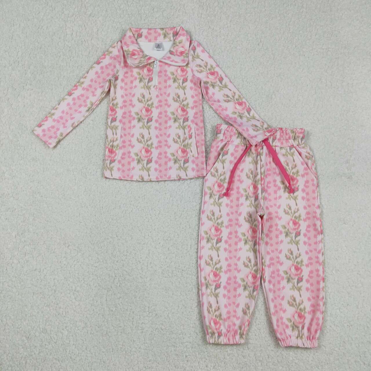 Pink floral yoga pullover top matching pants girls outfit