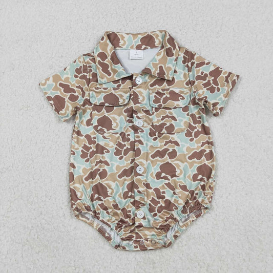 Brown green Camo design toddle baby summer romper