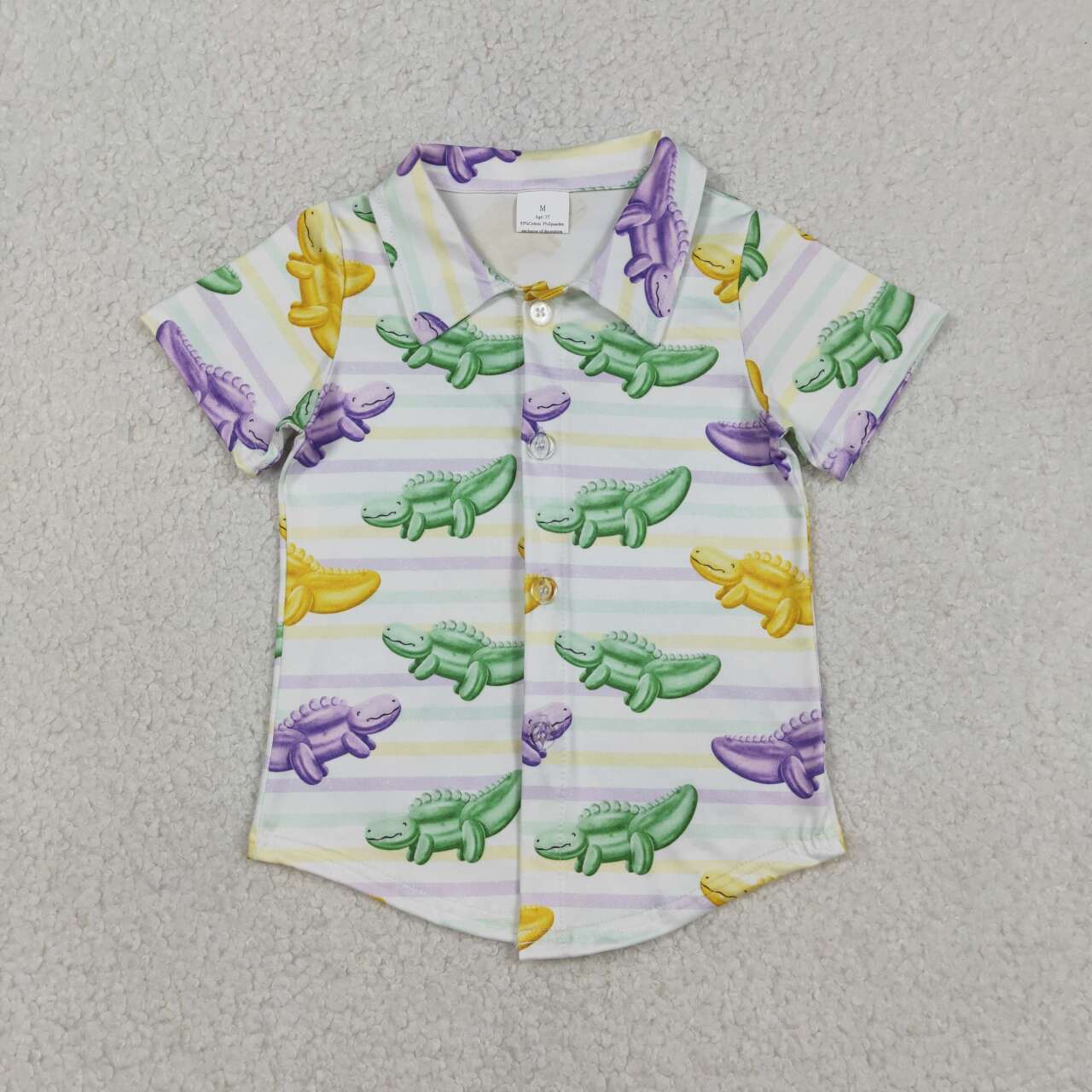 Mardi Gras dinosaur kids baby boy button t-shirt top