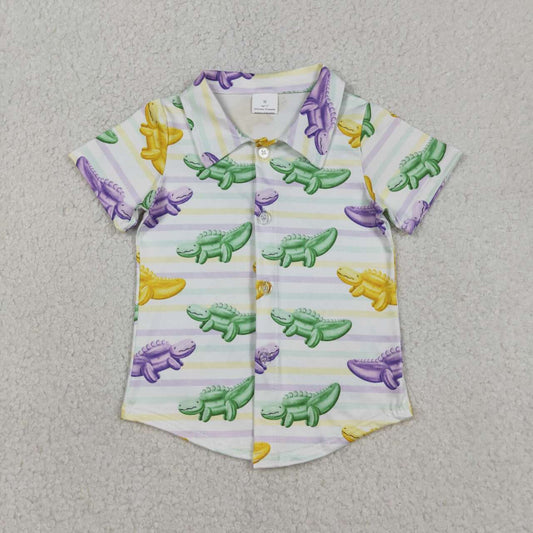 Mardi Gras dinosaur kids baby boy button t-shirt top