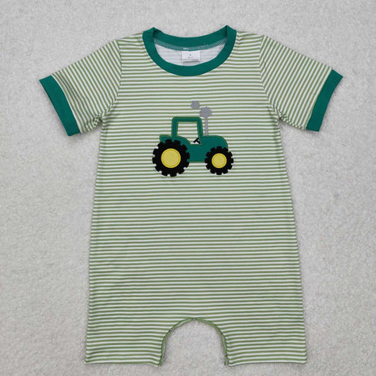 Toddle boy embroidery farm tractor short sleeve romper