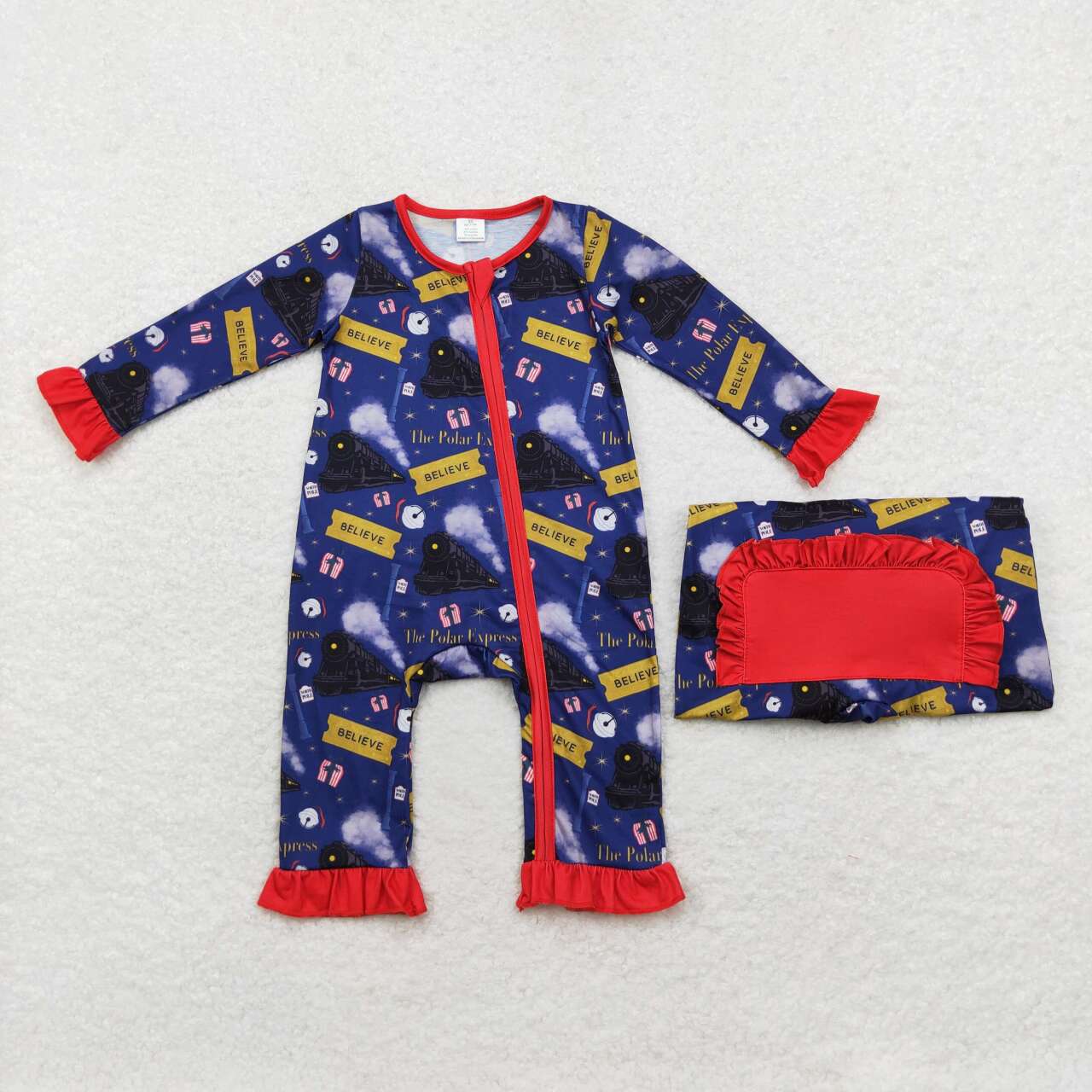 Infant baby girls wholesale christmas train bamboo zip romper