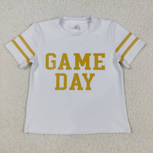 Baby girl short sleeve game day white yoga t-shirt