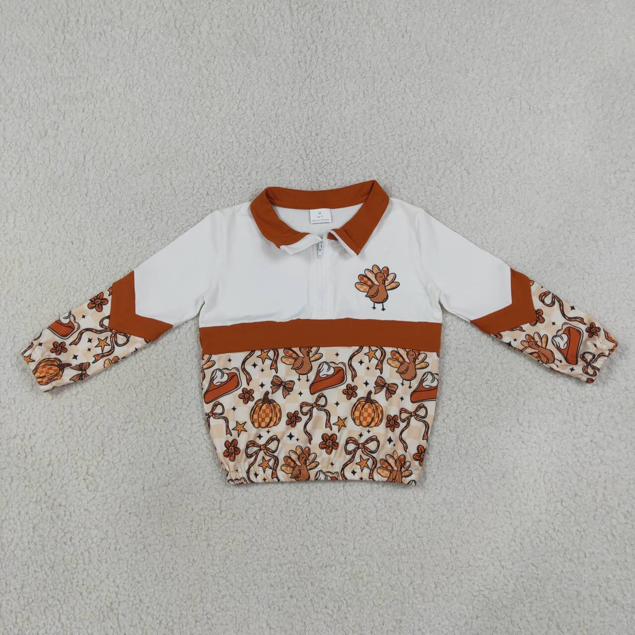 Thanksgiving turkey print kids girl long sleeve pullover top
