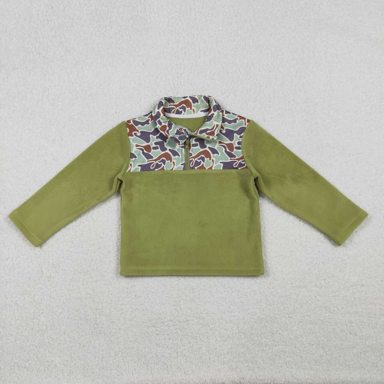 Baby boy green camo long sleeve zip pullover top