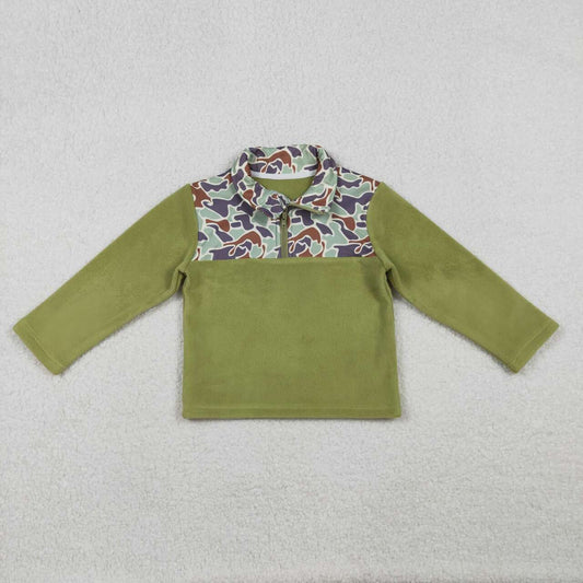Baby boy green camo long sleeve zip pullover top