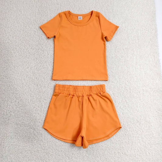 Orange yoga top matching shorts girls summer outfit
