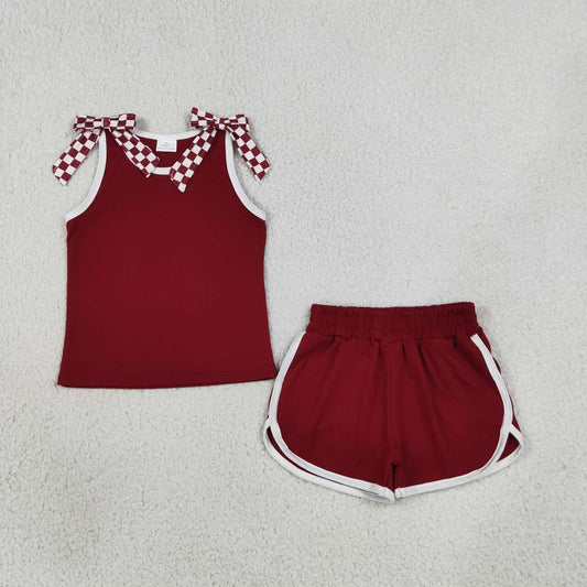 Maroon cotton  top matching shorts girls summer outfit