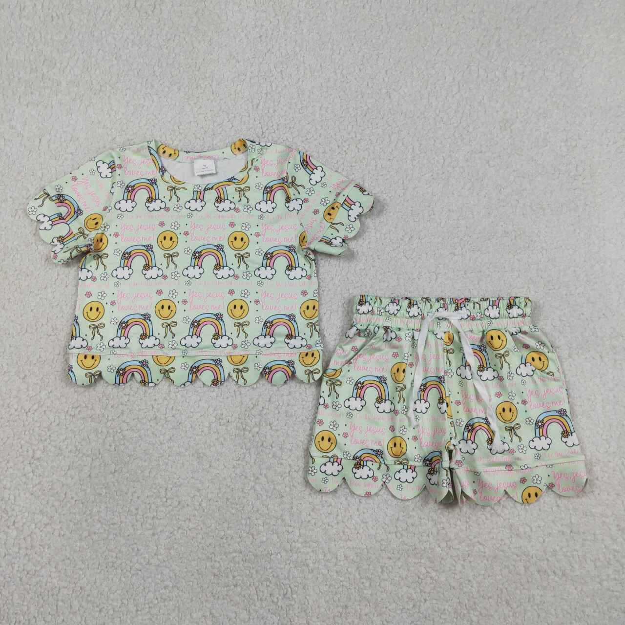 Jesus loves me top matching shorts girls summer outfit