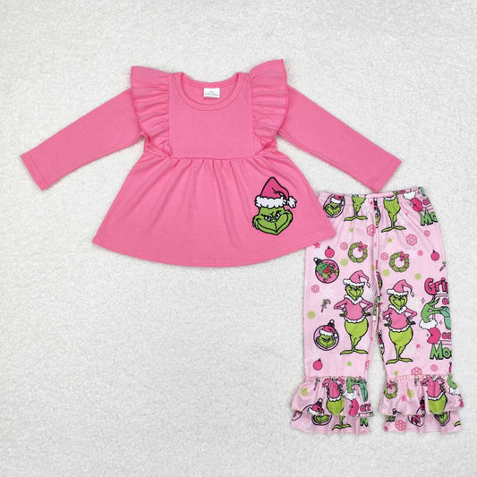 Embroidery Christmas green face fall winter baby girl clothes