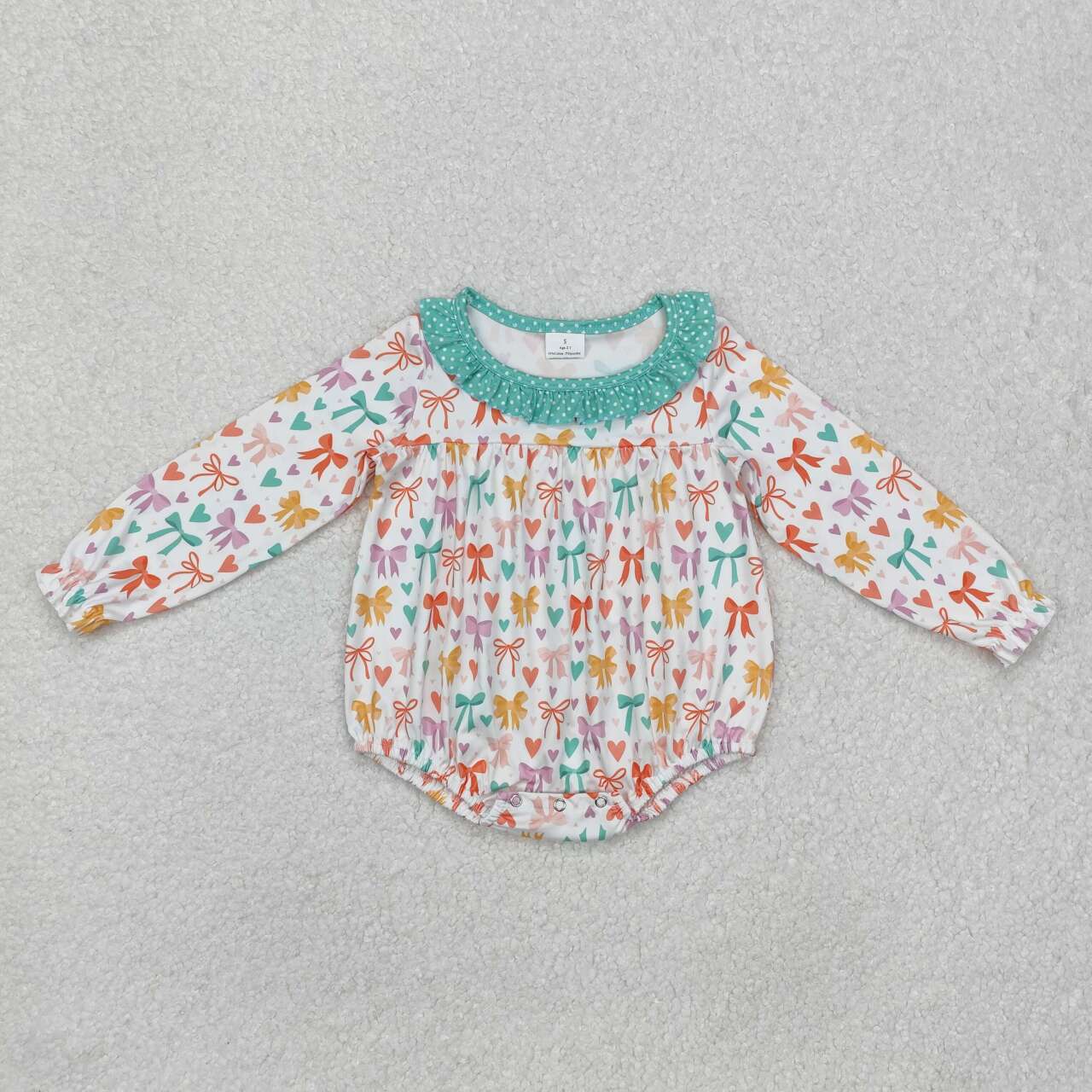 Toddle baby girl blue pink bow long sleeve romper
