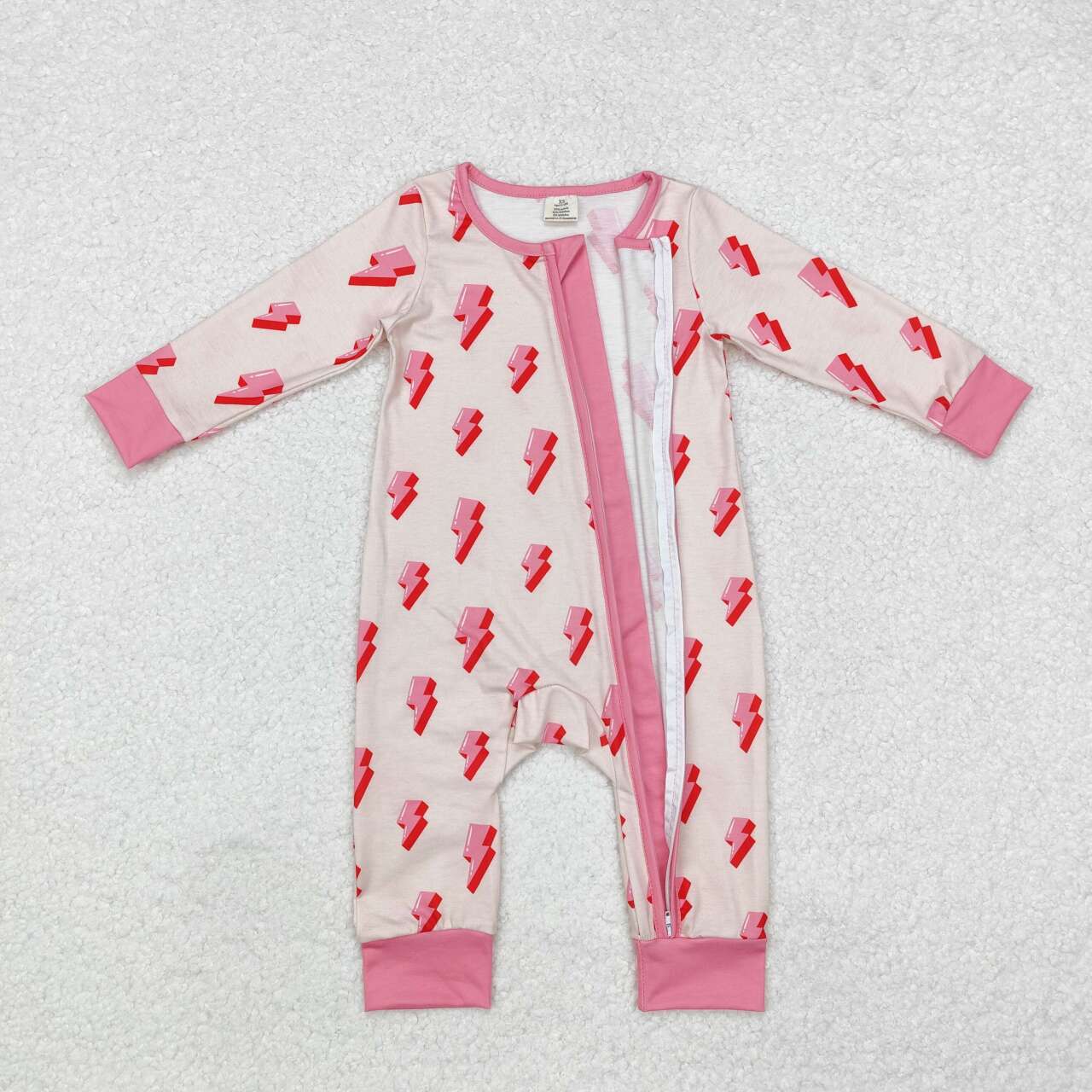 Toddle baby girls pink flash long sleeve bamboo zip romper