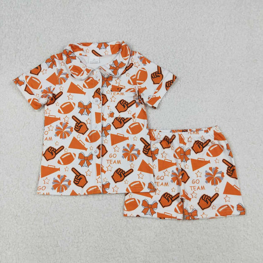 Football orange cheer set girls summer pajama set