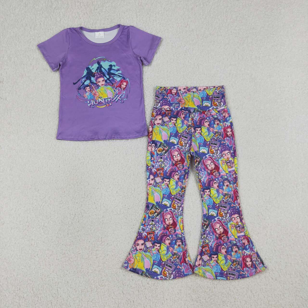 Kpop design top matching pants summer bell bottom clothes set