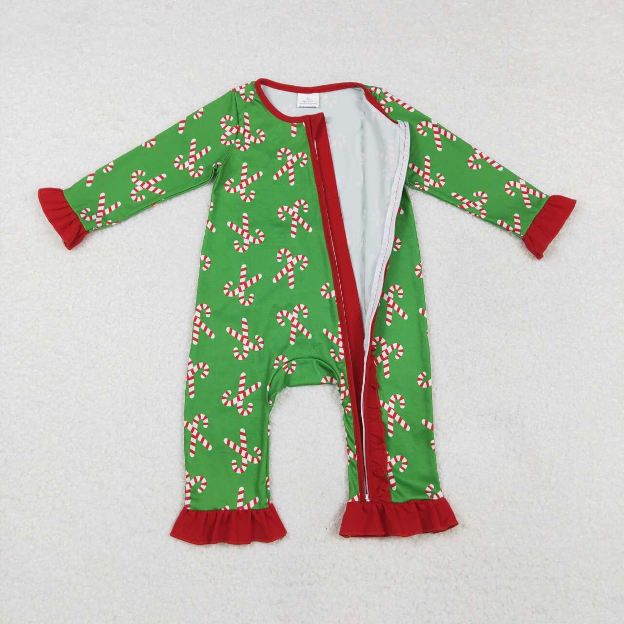 toddle baby girl christmas candy cane long sleeve zip romper