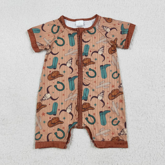 Toddle baby boy western ribbed zip romper