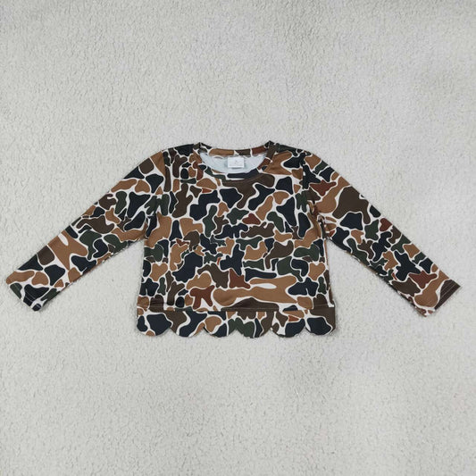 Dark green Camo print girls long sleeve t-shirt top