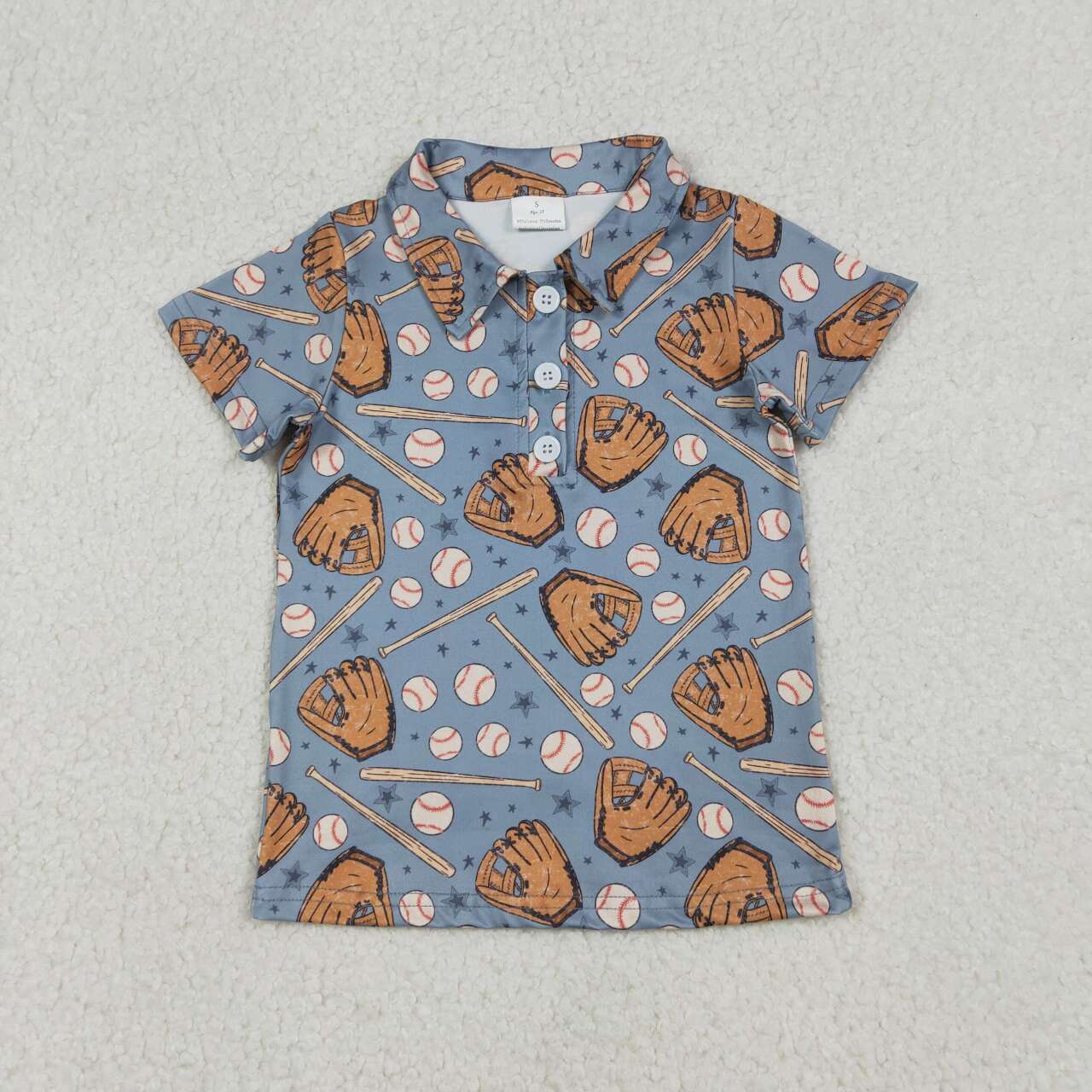 Baseball design boy short sleeve polo shirt