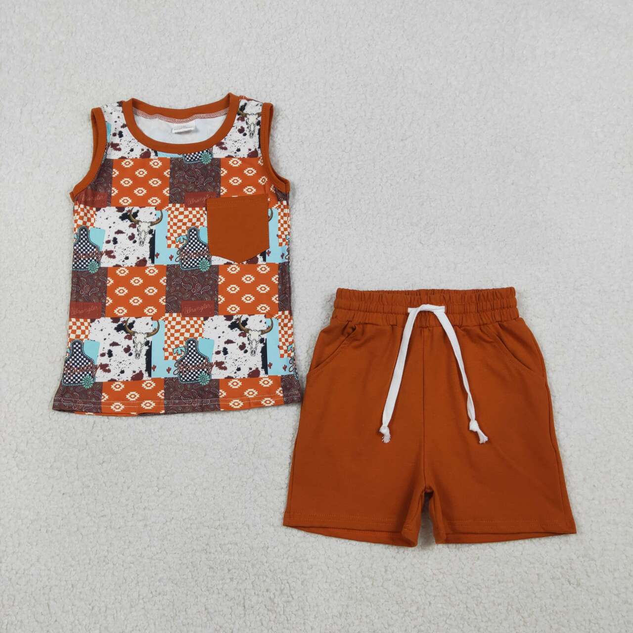Western cowboy top matching shorts boy summer outfit
