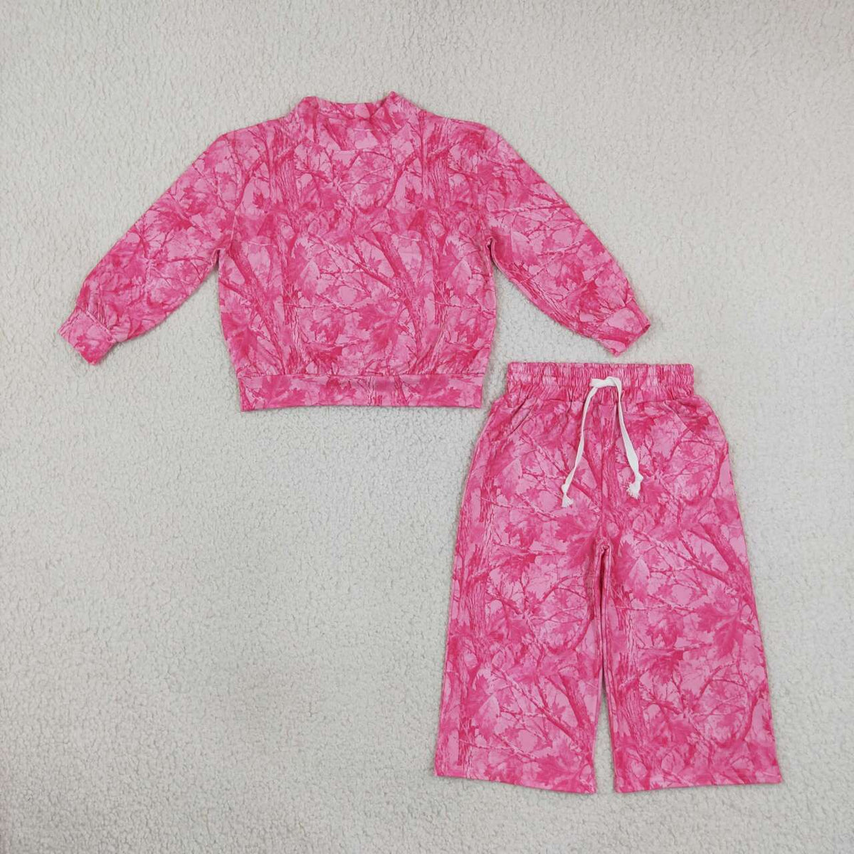 Mommy and me hot pink leaves long sleeve mock neck top matching leggings set