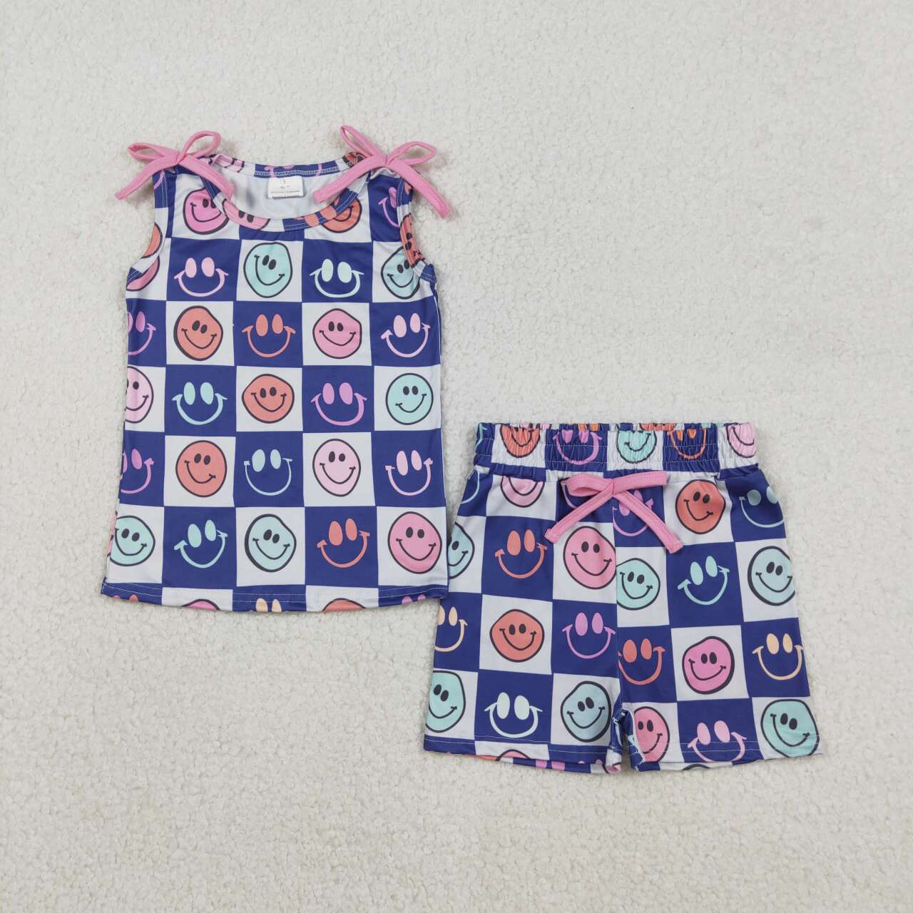 Smile face shirt matching shorts girls summer outfit